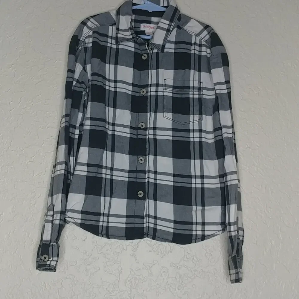 Cat & Jack Plaid Button Front Shirt Size L (10/12) Kid - Picture 1 of 5